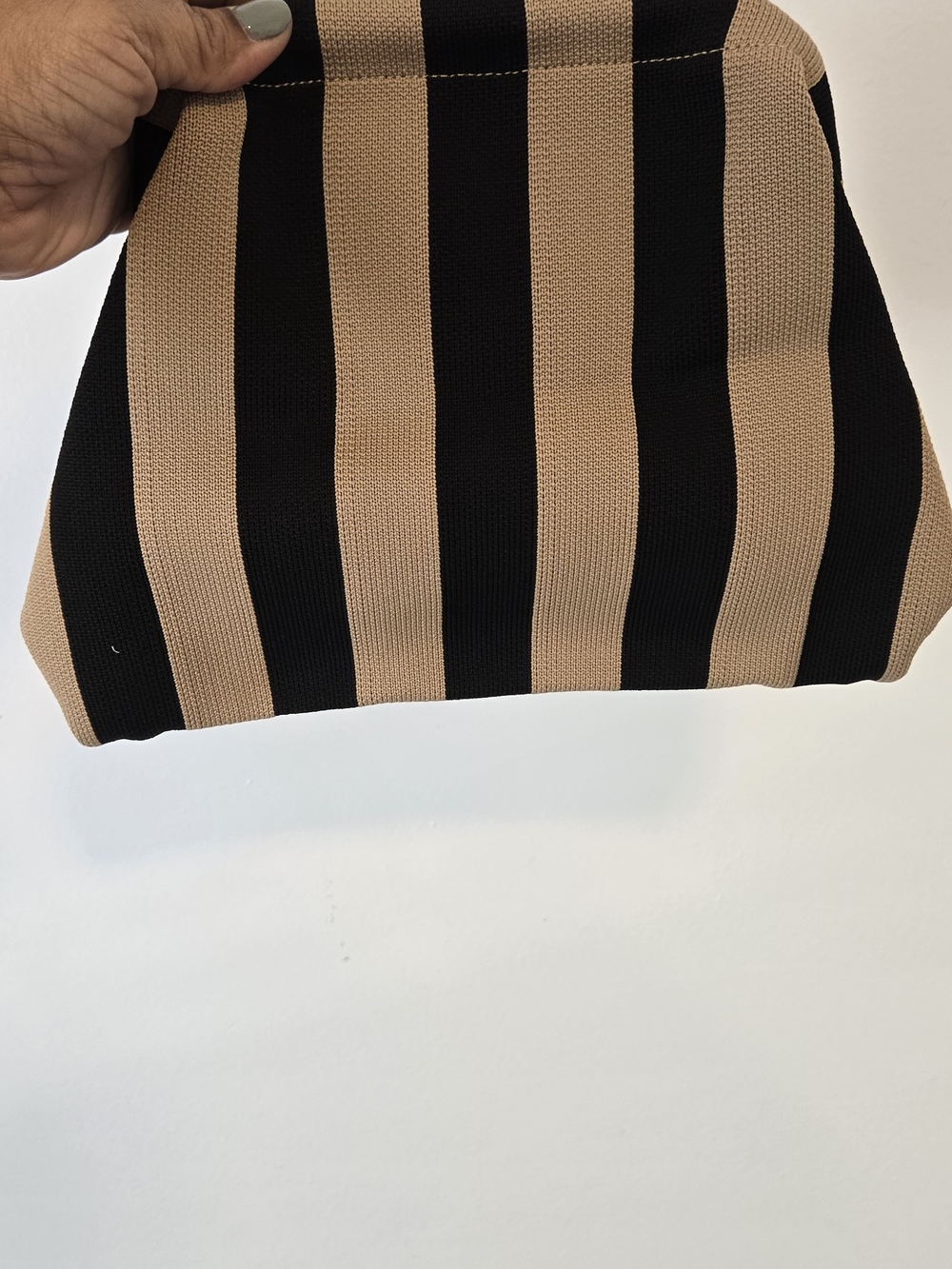 Striped Knit Clutch - Black & Tan